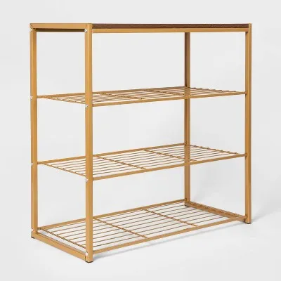 4 Tier Shoe Rack Brass with Walnut Wood - Brightroom