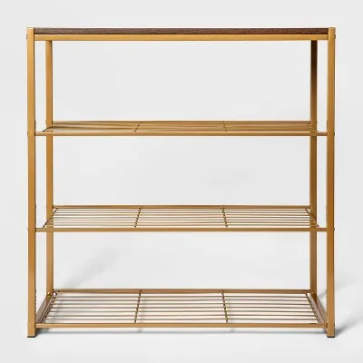 4 Tier Shoe Rack Brass with Walnut Wood - Brightroom