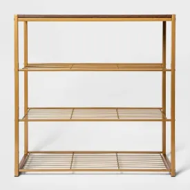 4 Tier Shoe Rack Brass with Walnut Wood - Brightroom