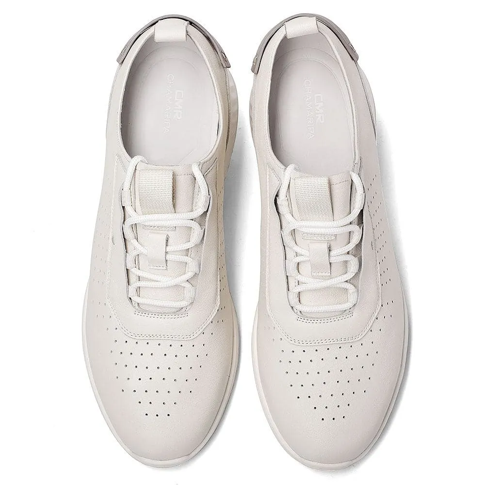 6CM / 2.36 Inches CMR CHAMARIPA Men's White Leather Casual Sneakers- Perfect for Sports and Everyday Wear