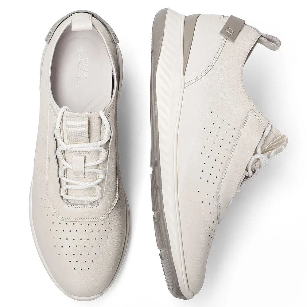 6CM / 2.36 Inches CMR CHAMARIPA Men's White Leather Casual Sneakers- Perfect for Sports and Everyday Wear