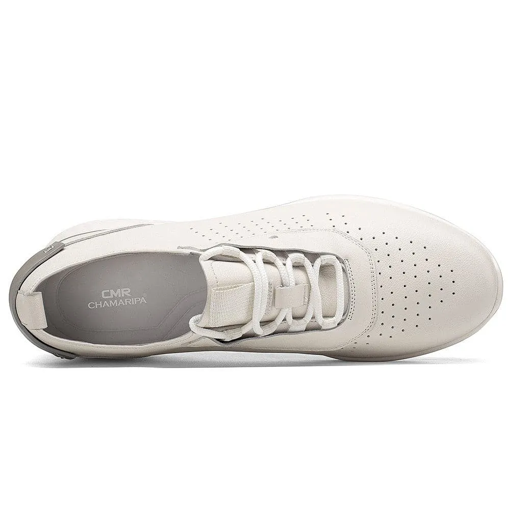 6CM / 2.36 Inches CMR CHAMARIPA Men's White Leather Casual Sneakers- Perfect for Sports and Everyday Wear