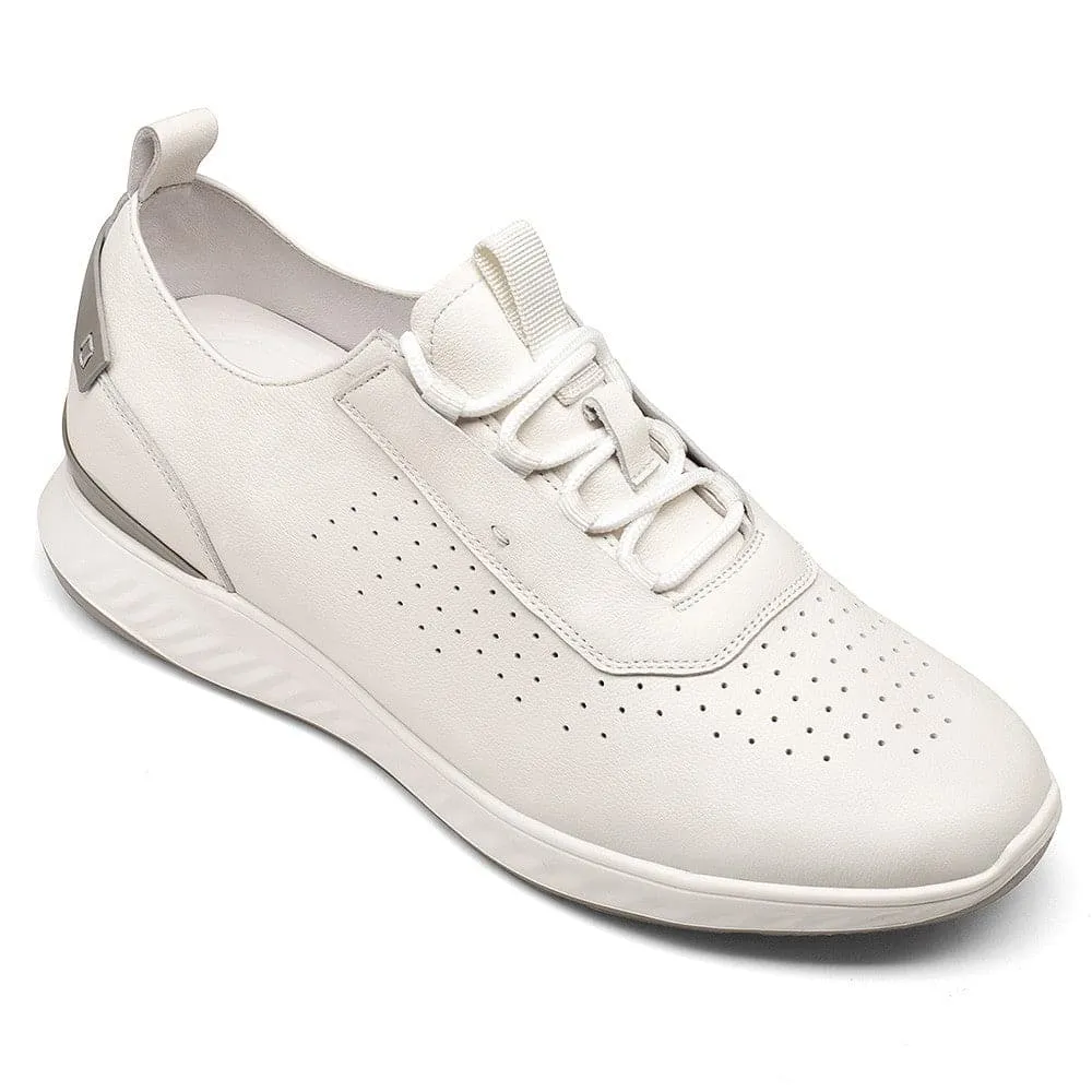 6CM / 2.36 Inches CMR CHAMARIPA Men's White Leather Casual Sneakers- Perfect for Sports and Everyday Wear