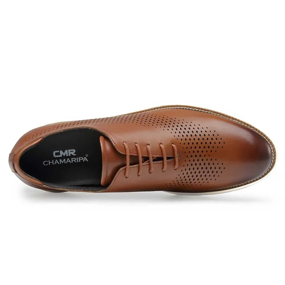 7 CM / 2.76 Inches - CMR CHAMARIPA Elevator Shoes Height Increasing Shoes For Men Brown Leather Casual Sneaker Shoes