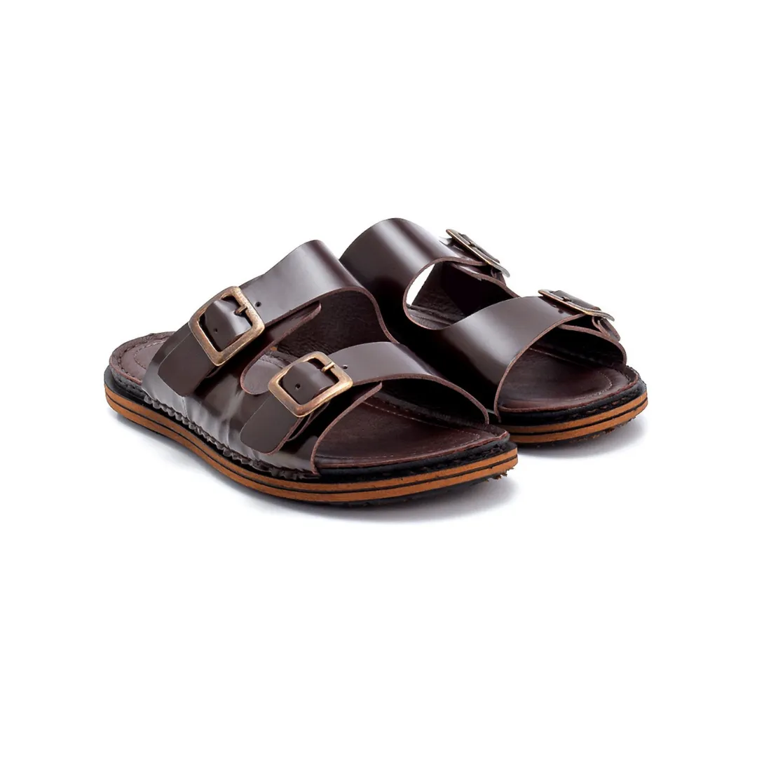 Brown Men Leather Slipper