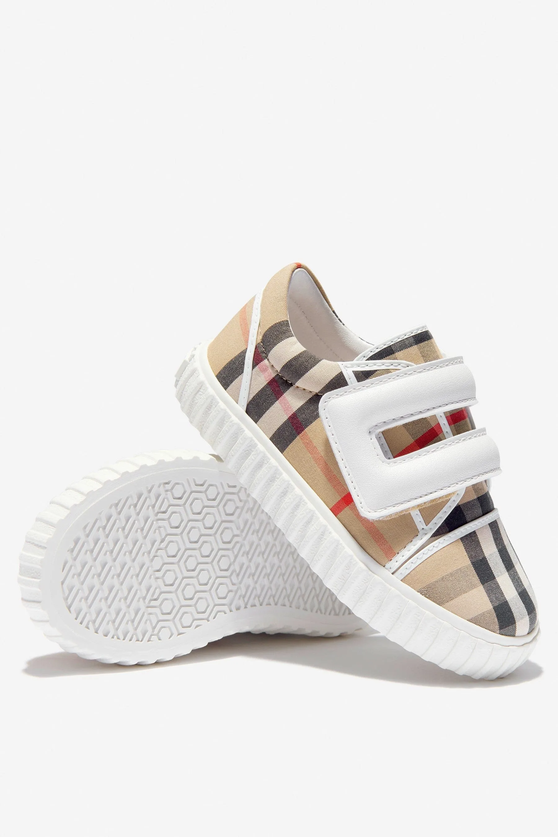 Burberry Baby Vintage Check Mark Trainers In Beige