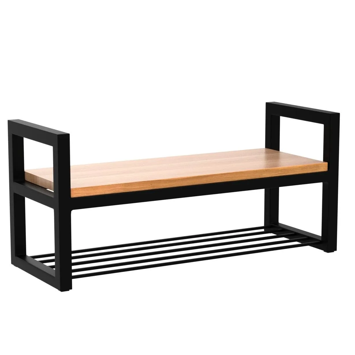 INDIAN DECOR. Metal Shoe Rack with Wooden Seat, Storage Bench 38426 (Black)