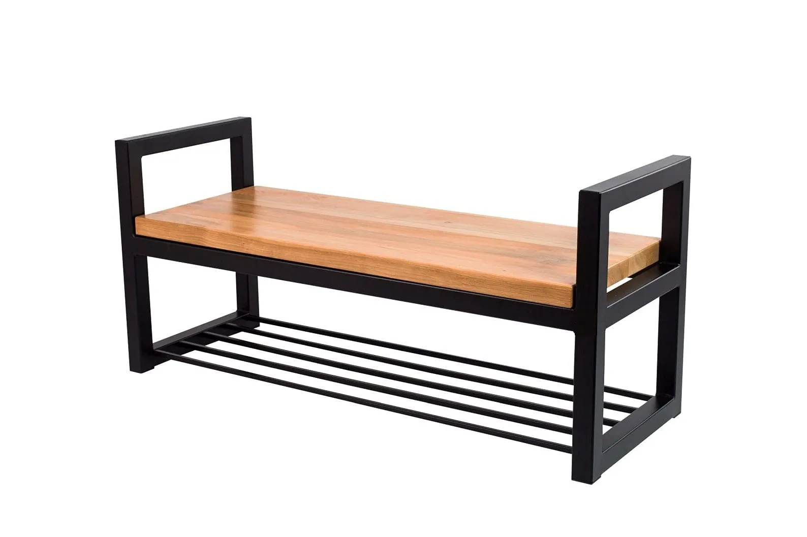 INDIAN DECOR. Metal Shoe Rack with Wooden Seat, Storage Bench 38426 (Black)