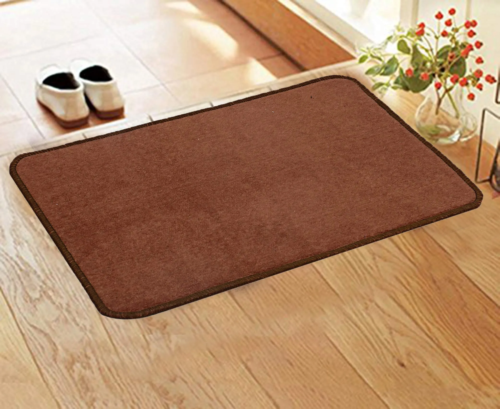 Kuber Industries Microfiber Anti Slip 4 Pieces Door Mat 22"x14", Brown - CTKTC028364