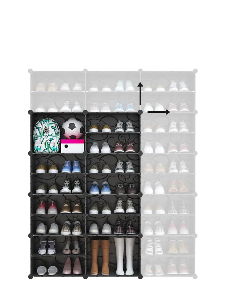 Kuber Industries Pack of 6 Shoes Cabinet |2 Column 4-Tier Foldable Shoe Rack Organizer for Closet | Plastic Shoe Shelf Collapsible Shoes Storage Box | Shoe Cabinet with Lids | JL2C4TBK | Black