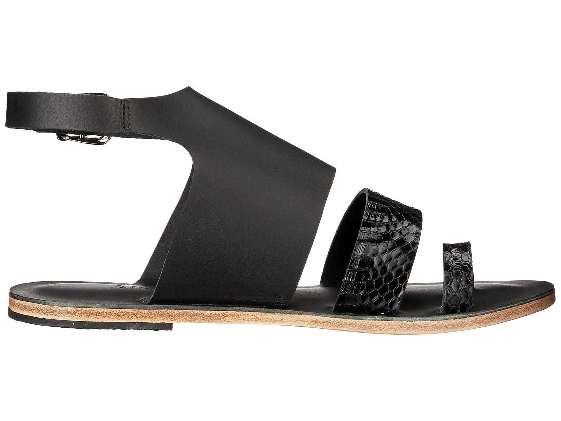 Melrose Avenue - Toe Loop With Snake Skin Leather Sandal | Black