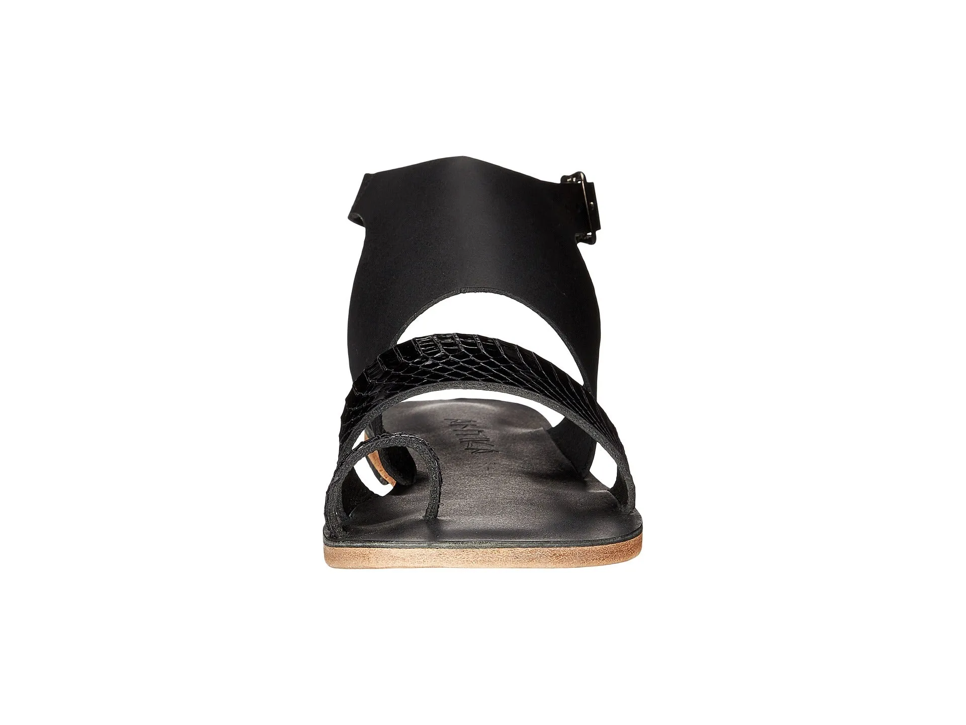 Melrose Avenue - Toe Loop With Snake Skin Leather Sandal | Black