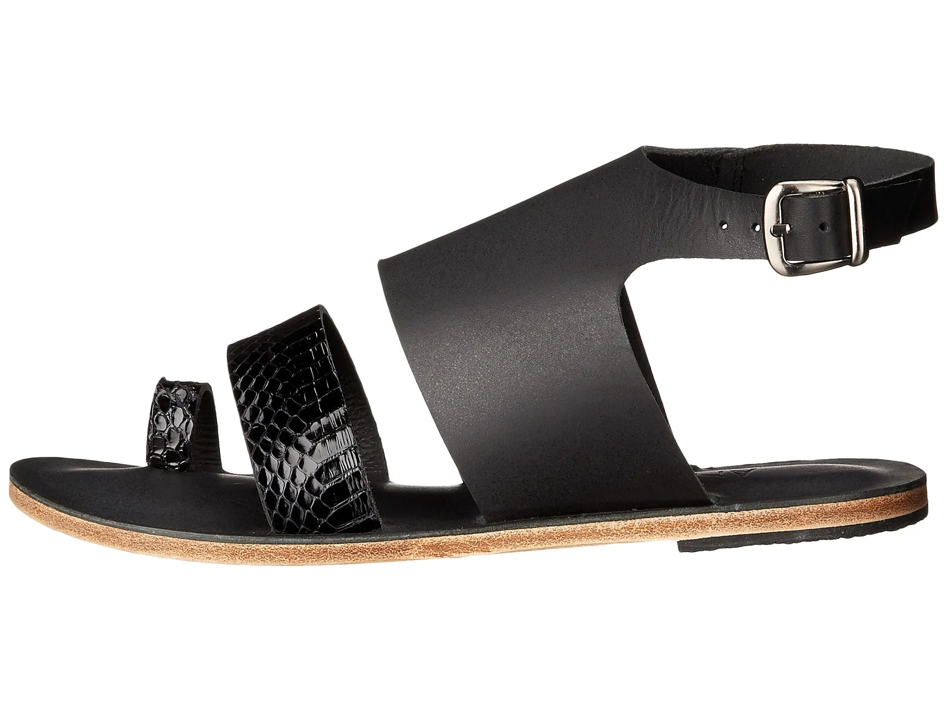 Melrose Avenue - Toe Loop With Snake Skin Leather Sandal | Black