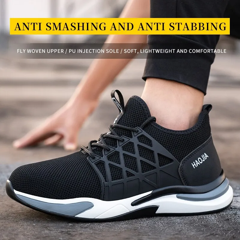 Men's Slip Resistant Relaxed-Fit Work Shoes Steel Toe Construction Sneaker Breathable Lightweight Anti-smash  Air Safety Boots