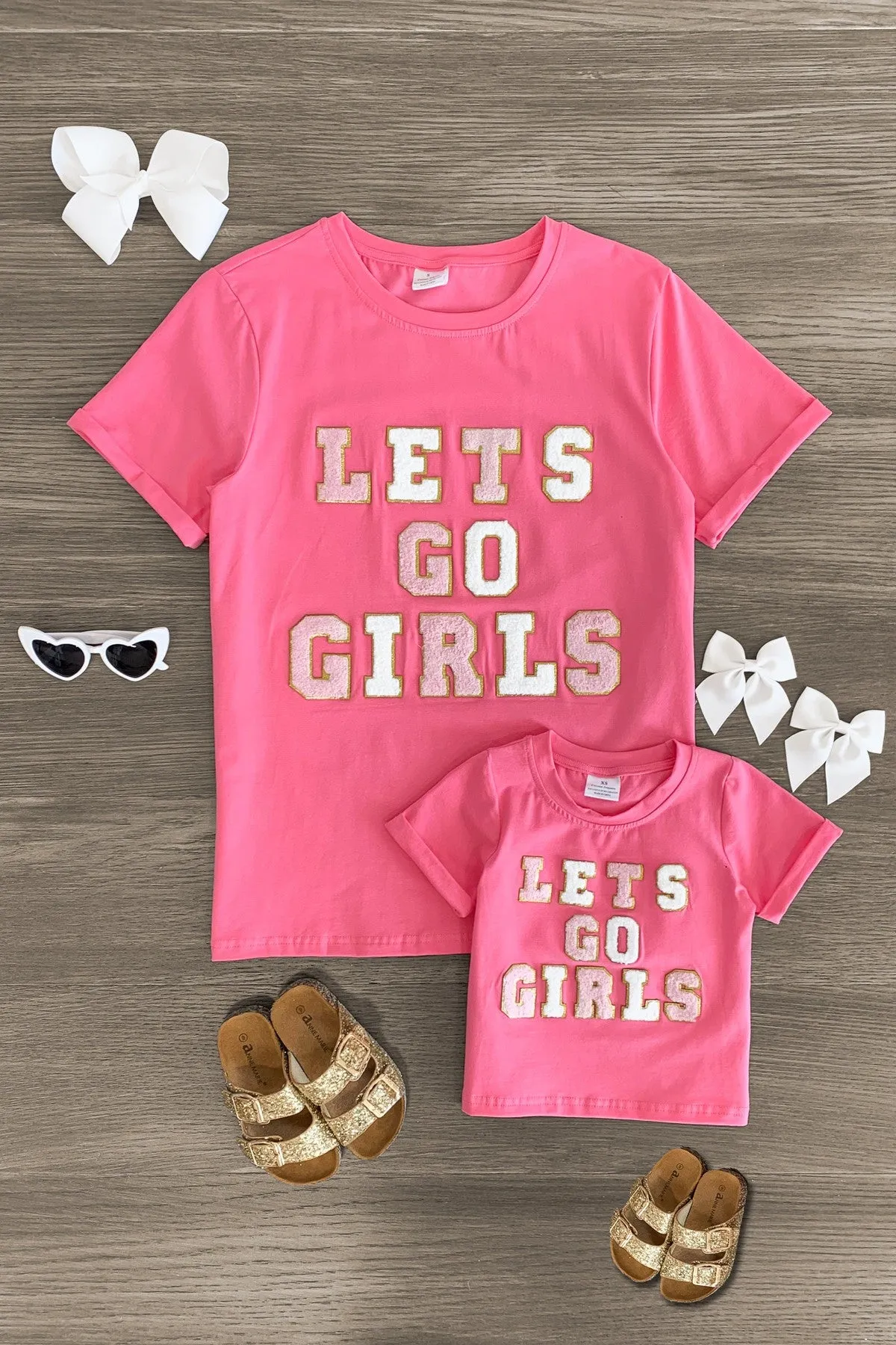 Mom & Me - "Let's Go Girls" Pink Short Sleeve Top