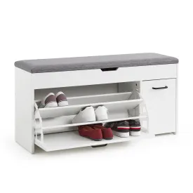 Mondeer Shoe Storage Bench with Seat Cushion, Shoe Bench with Hidden Storage Space and Flip-up Drawer for Hallway Entryway Wooden Modern Style 39.4 x 11.8 x 20.5 Inch (White)