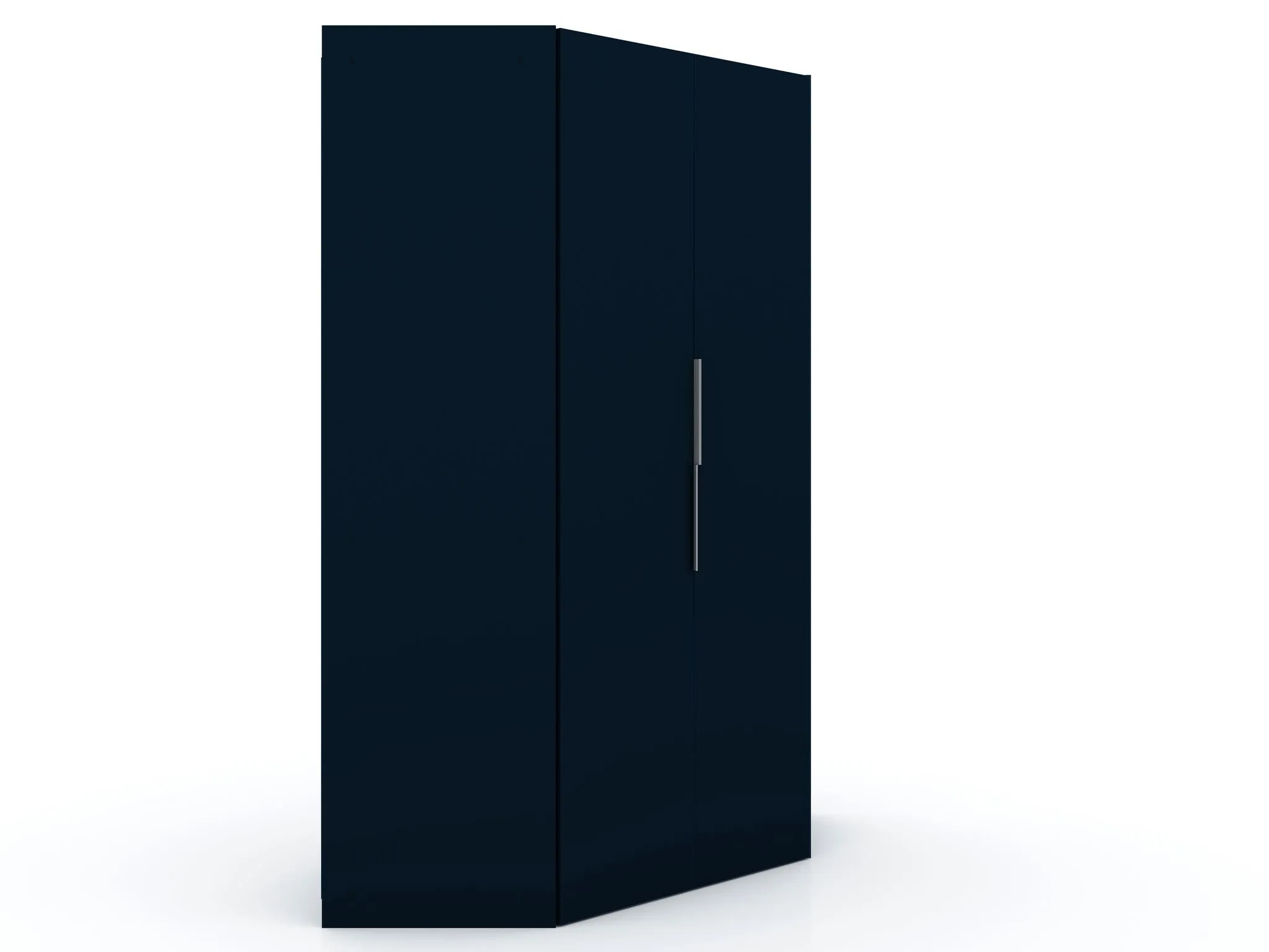 Mulberry 2.0 Modern Corner Wardrobe Closet with 2 Hanging Rods in Tatiana Midnight Blue