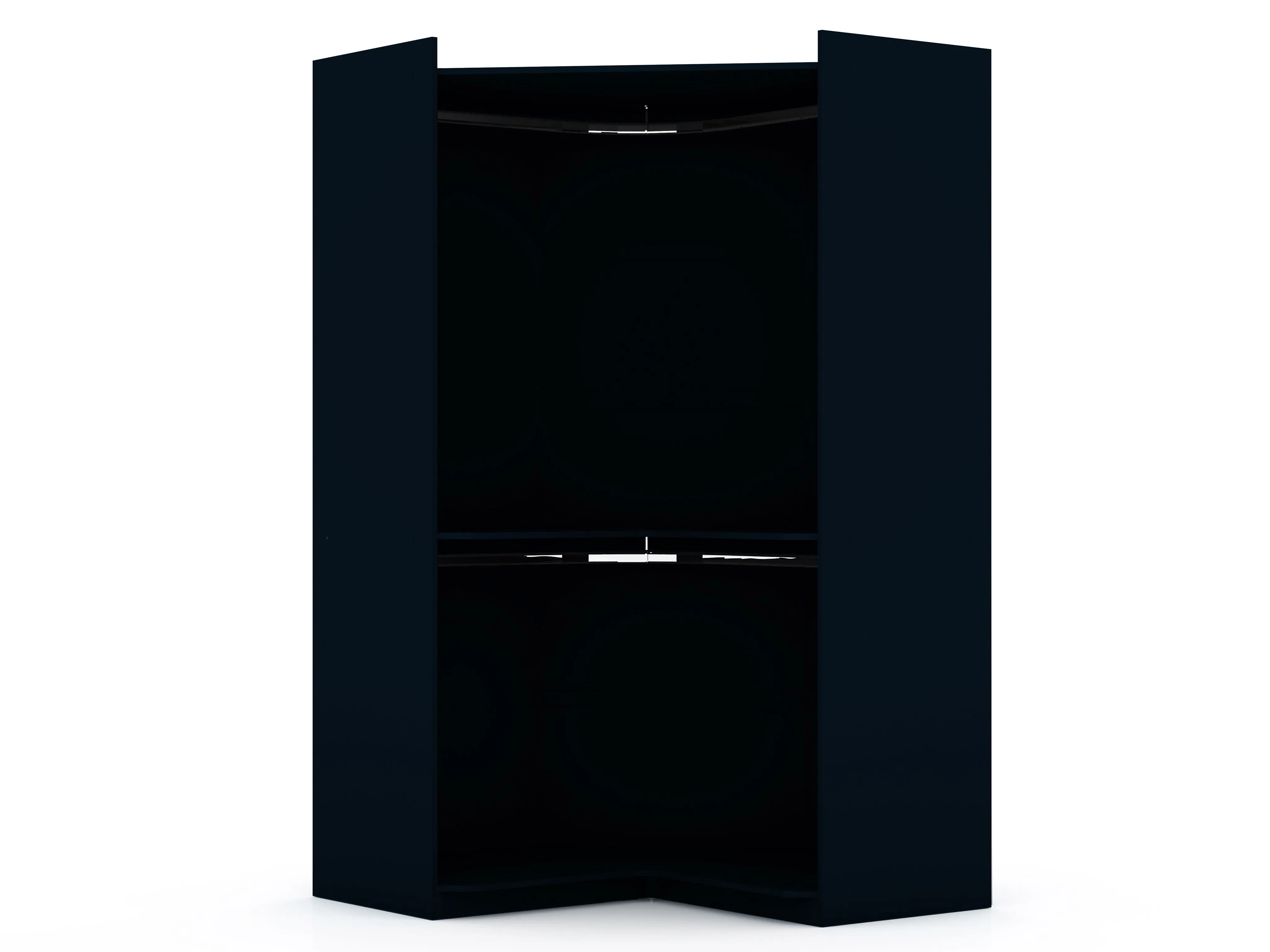 Mulberry 2.0 Modern Corner Wardrobe Closet with 2 Hanging Rods in Tatiana Midnight Blue