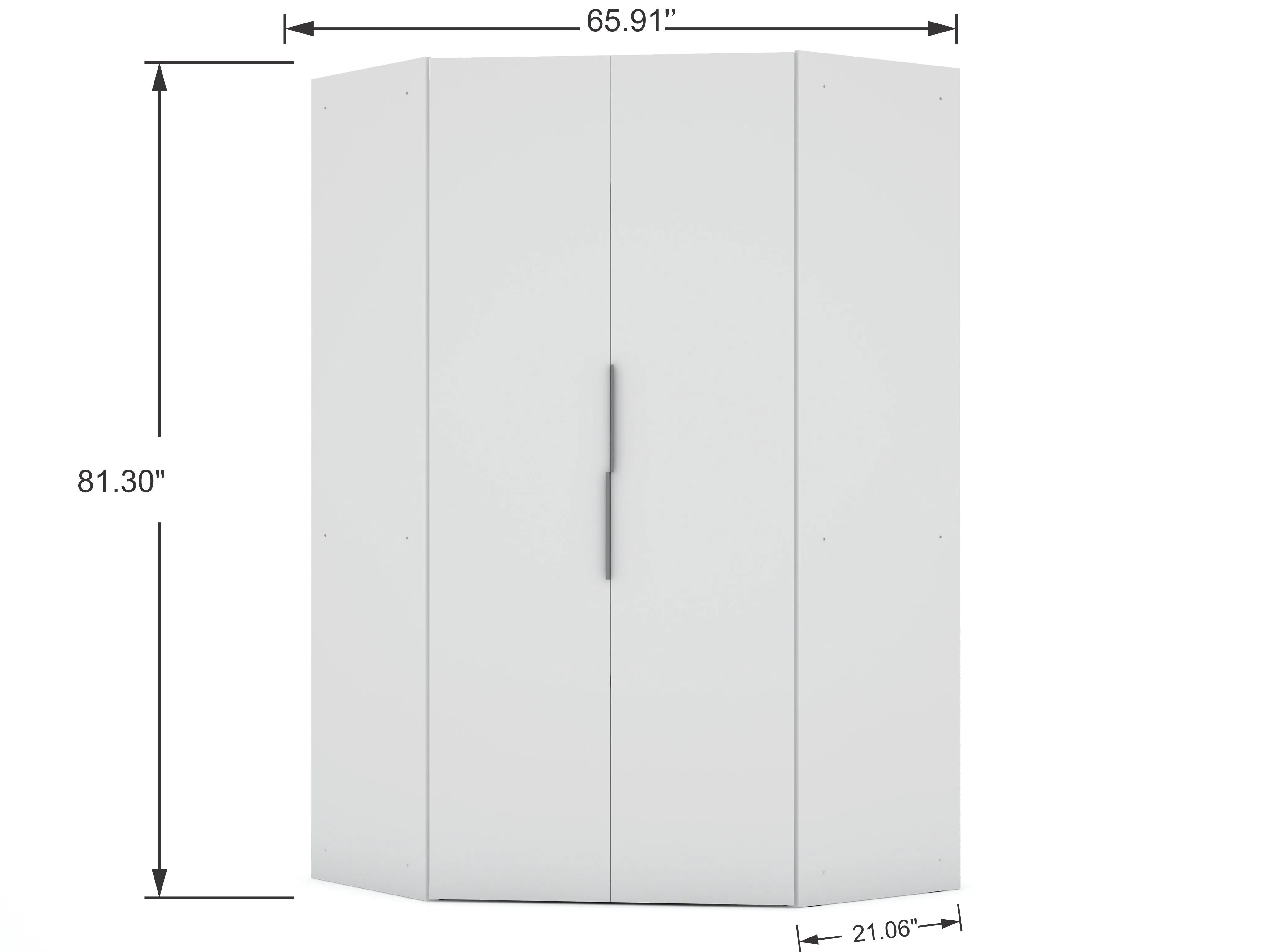 Mulberry 2.0 Modern Corner Wardrobe Closet with 2 Hanging Rods in White