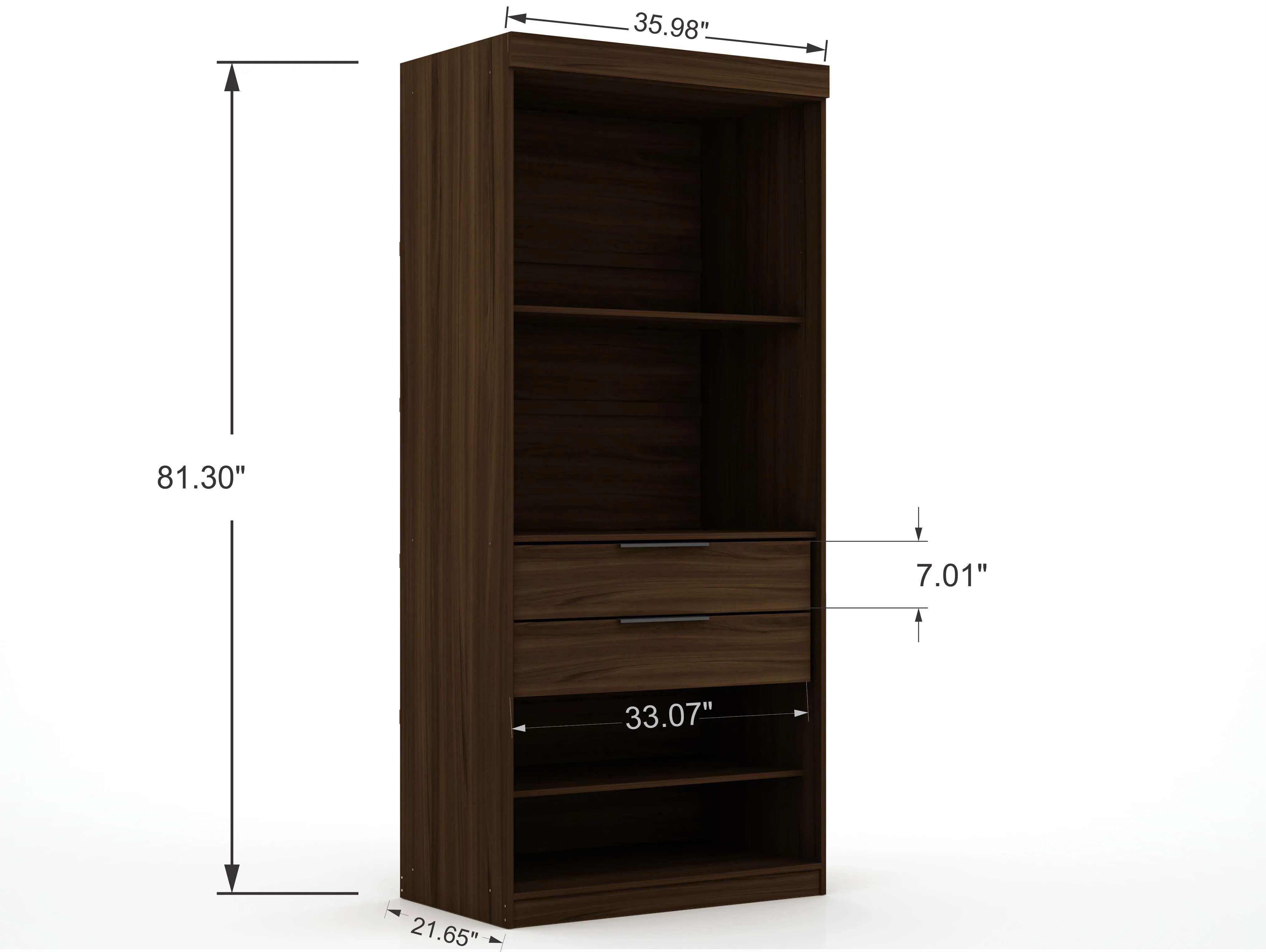 Mulberry 2.0 Sectional Modern Armoire Wardrobe Closet with 2 Drawers in Brown