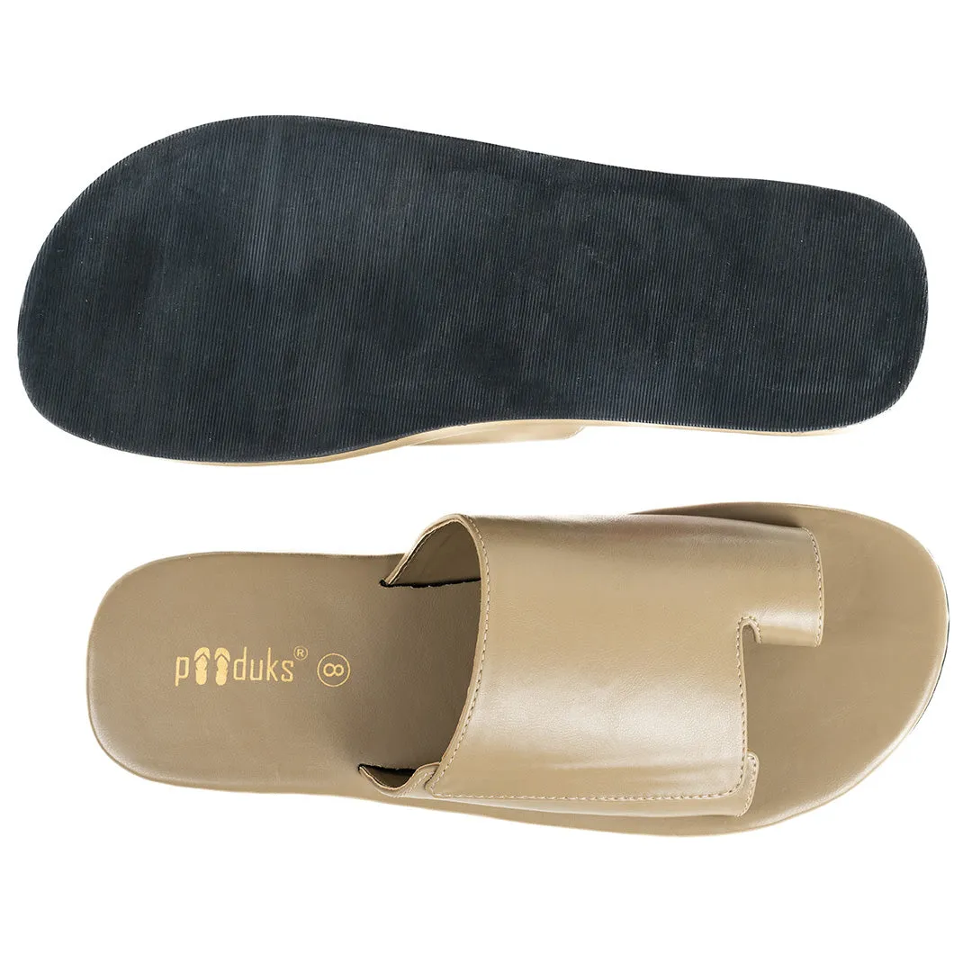 Paaduks Iru Cloak Beige Vegan Leather Slides for Men