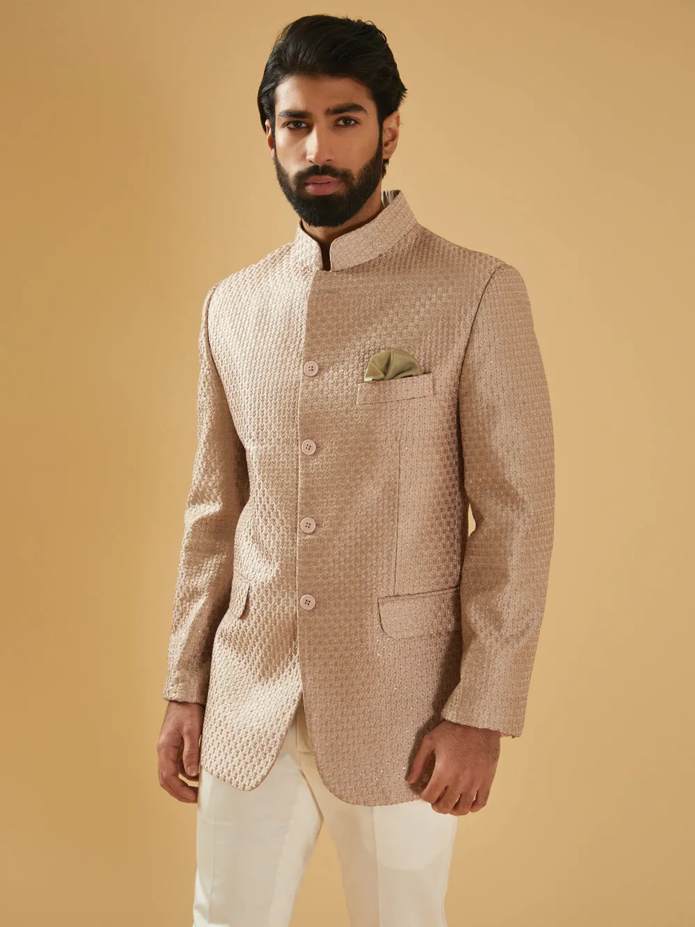 Peach Silk Bandhgala Jacket