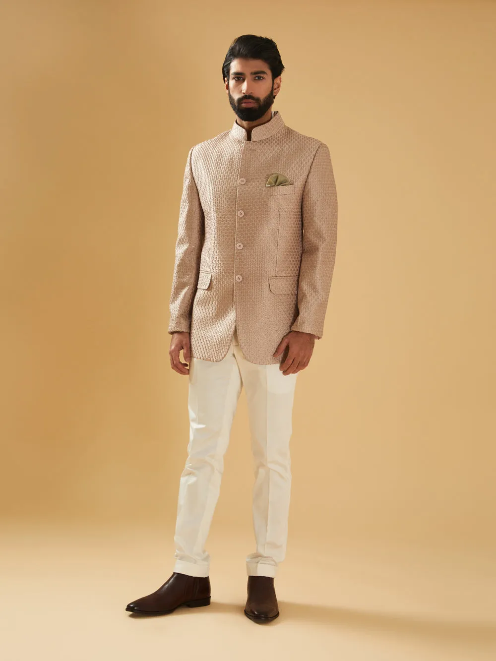 Peach Silk Bandhgala Jacket