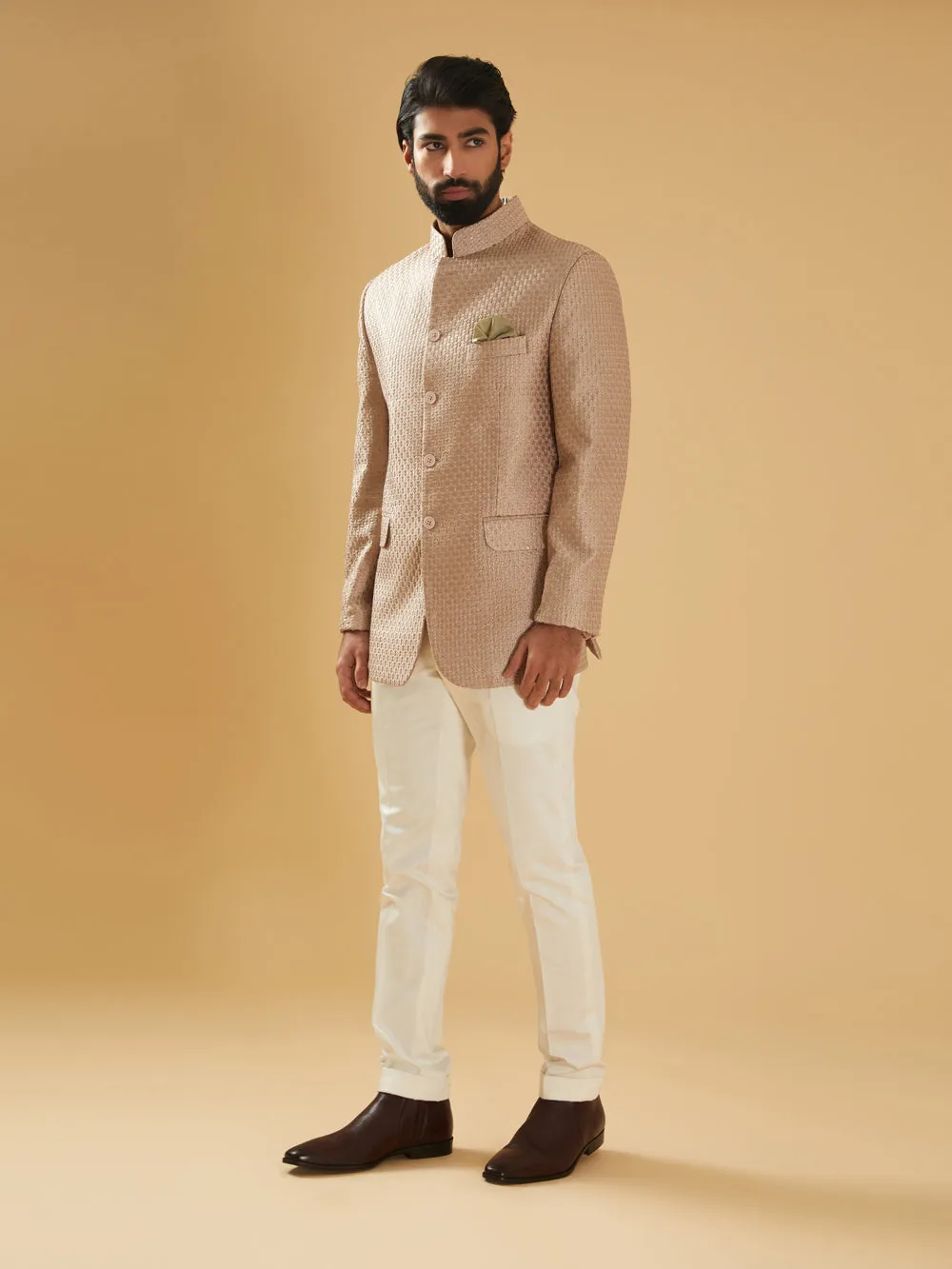 Peach Silk Bandhgala Jacket