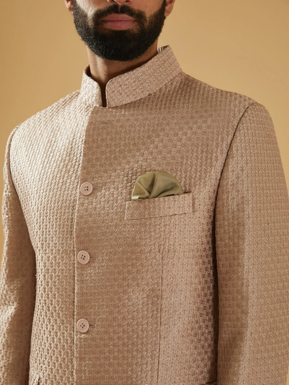 Peach Silk Bandhgala Jacket