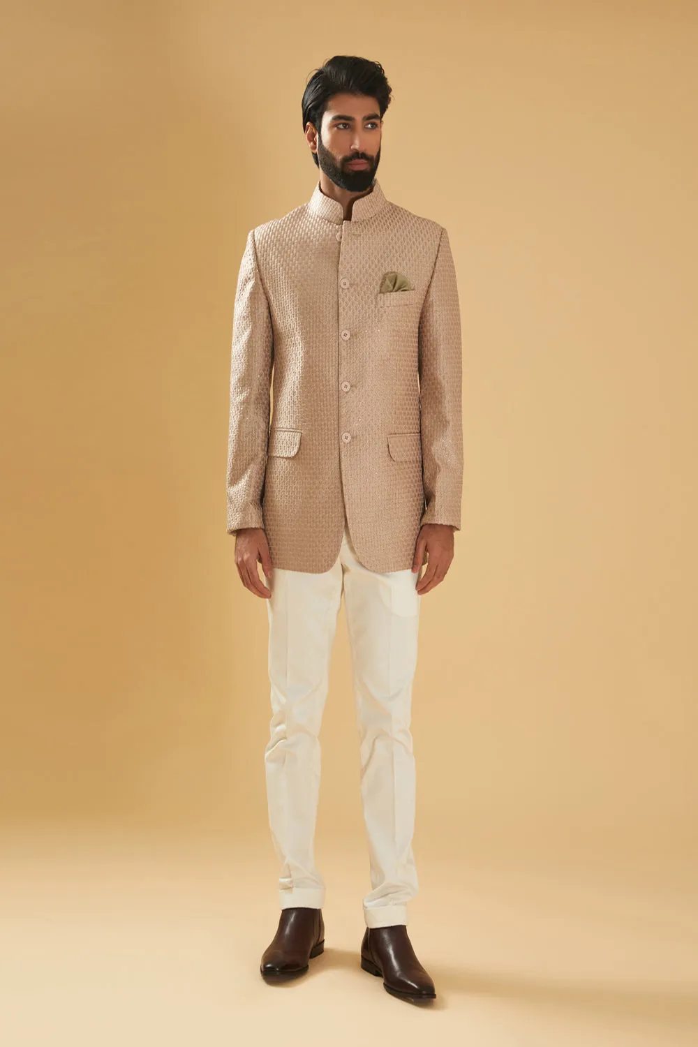 Peach Silk Bandhgala Jacket