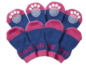 Pet Life - Rubberized Sole Non-Slip Socks for Dogs - Blue/Pink