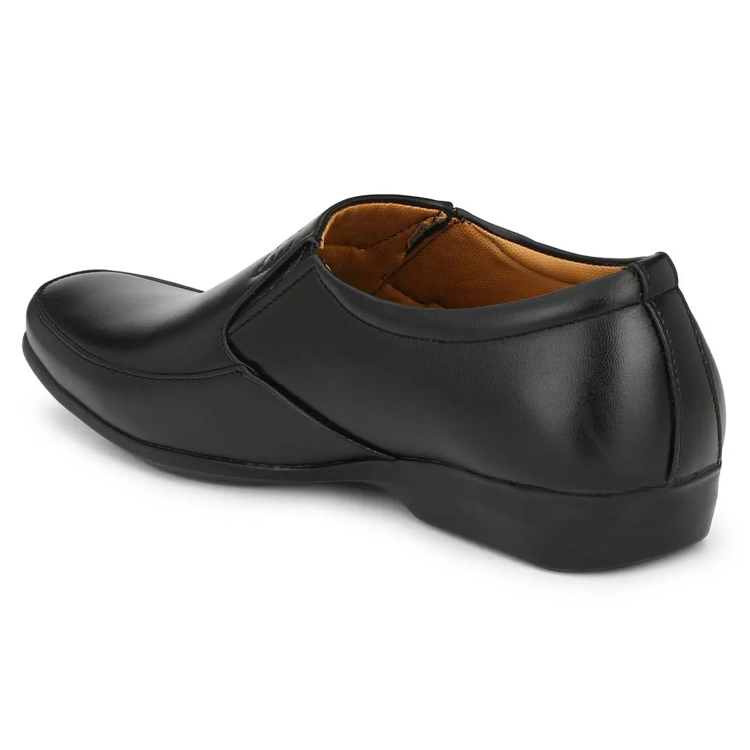 Premium Leather Black Slip On Square Tip Formal Shoes for Men