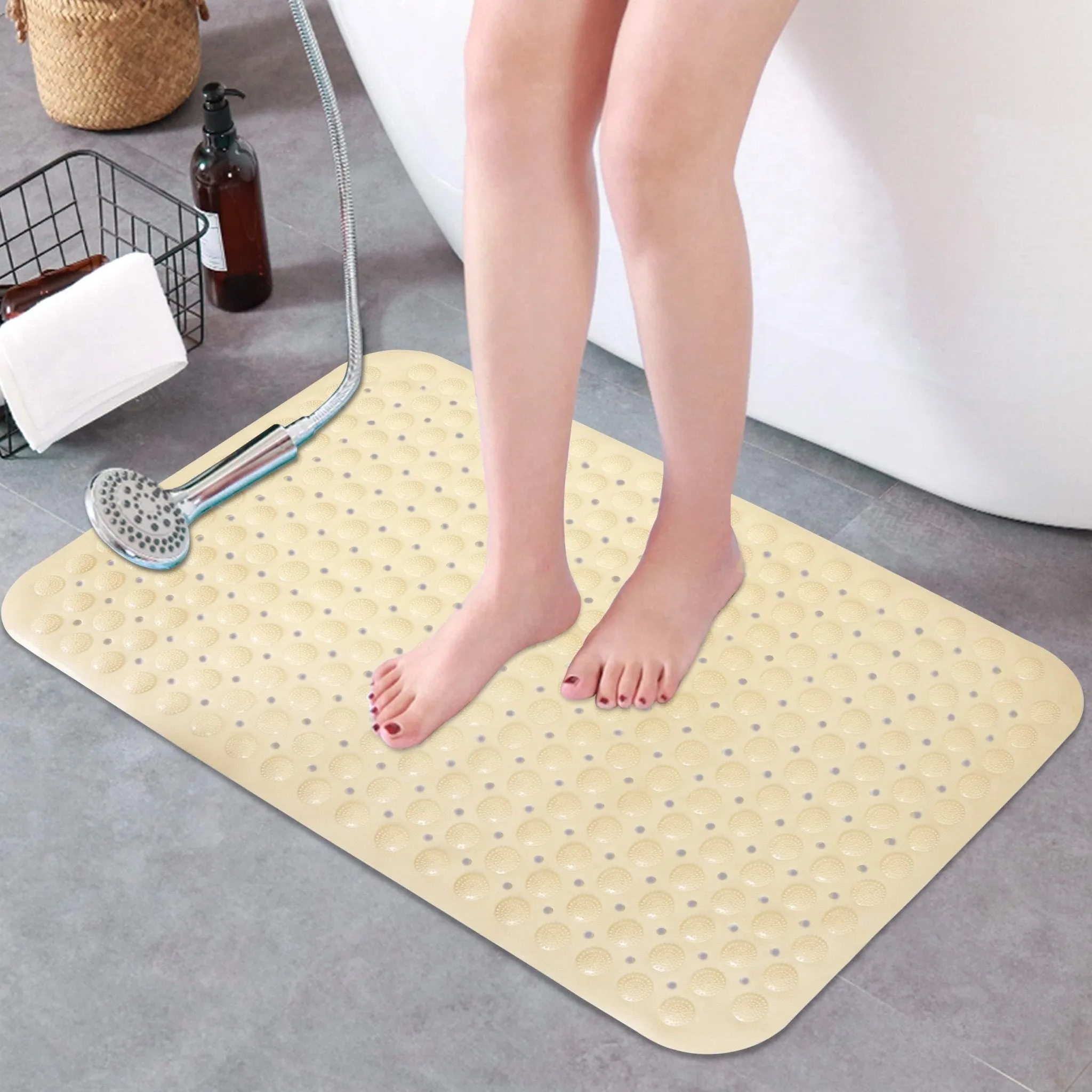 PVC Shower Mat Anti-Slip with Massage Acupressure Points, 58x88 cm, Beige