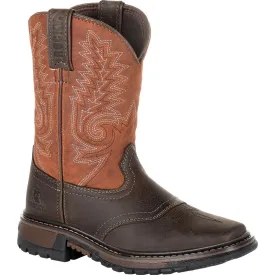 Rocky Youth Boys Chocolate/Orange Leather Ride FLX Cowboy Boots