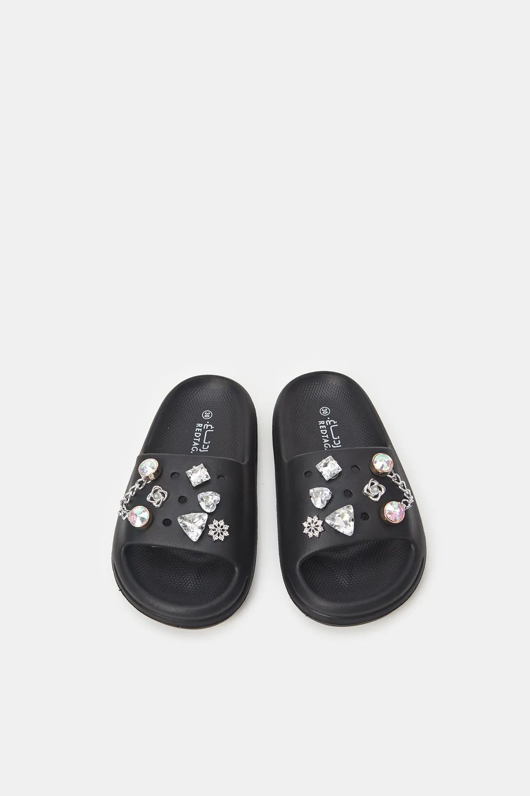 Senior Girls Black Chunky Slides