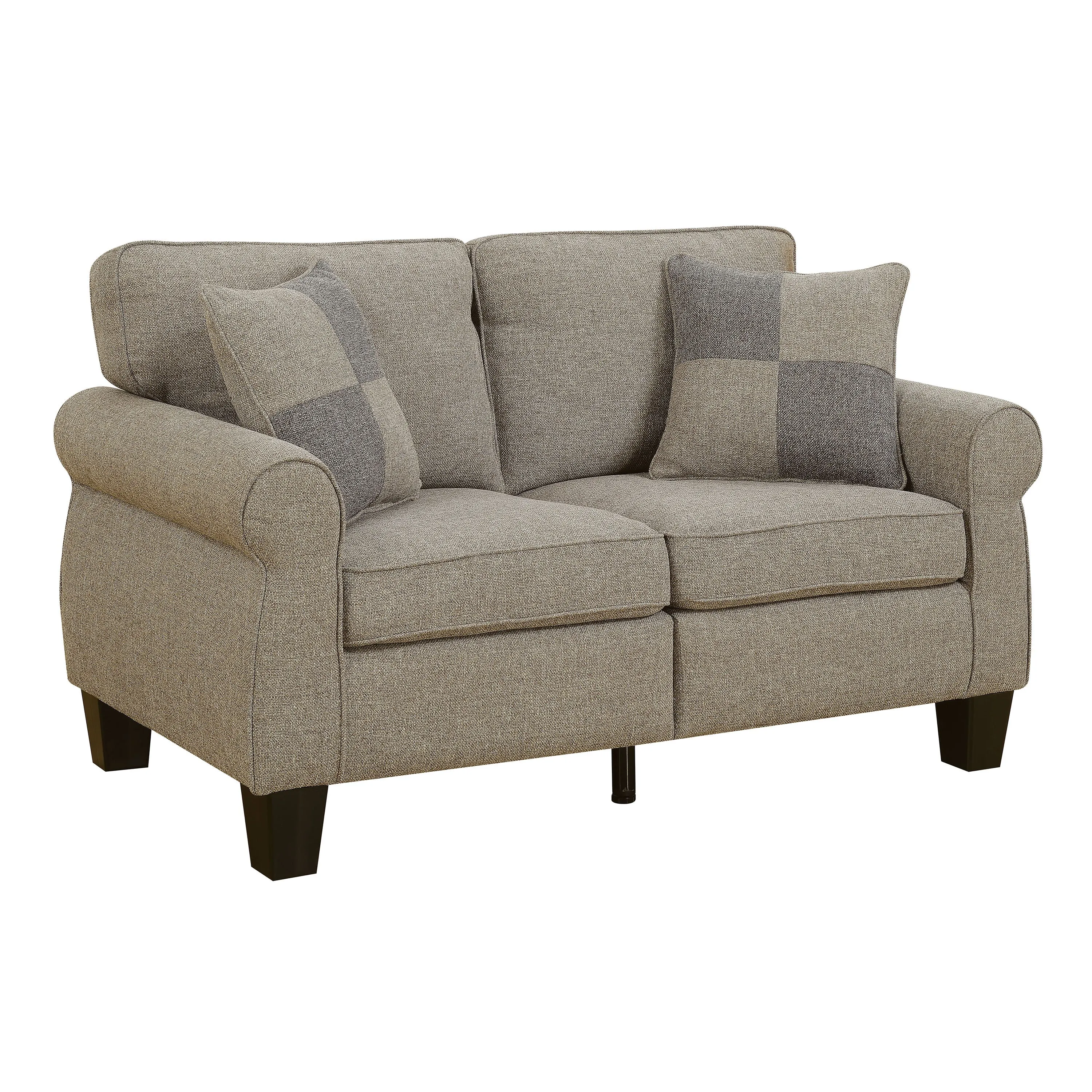 Serina Transitional Grey Linen-Like Fabric Plush Loveseat with Pillows