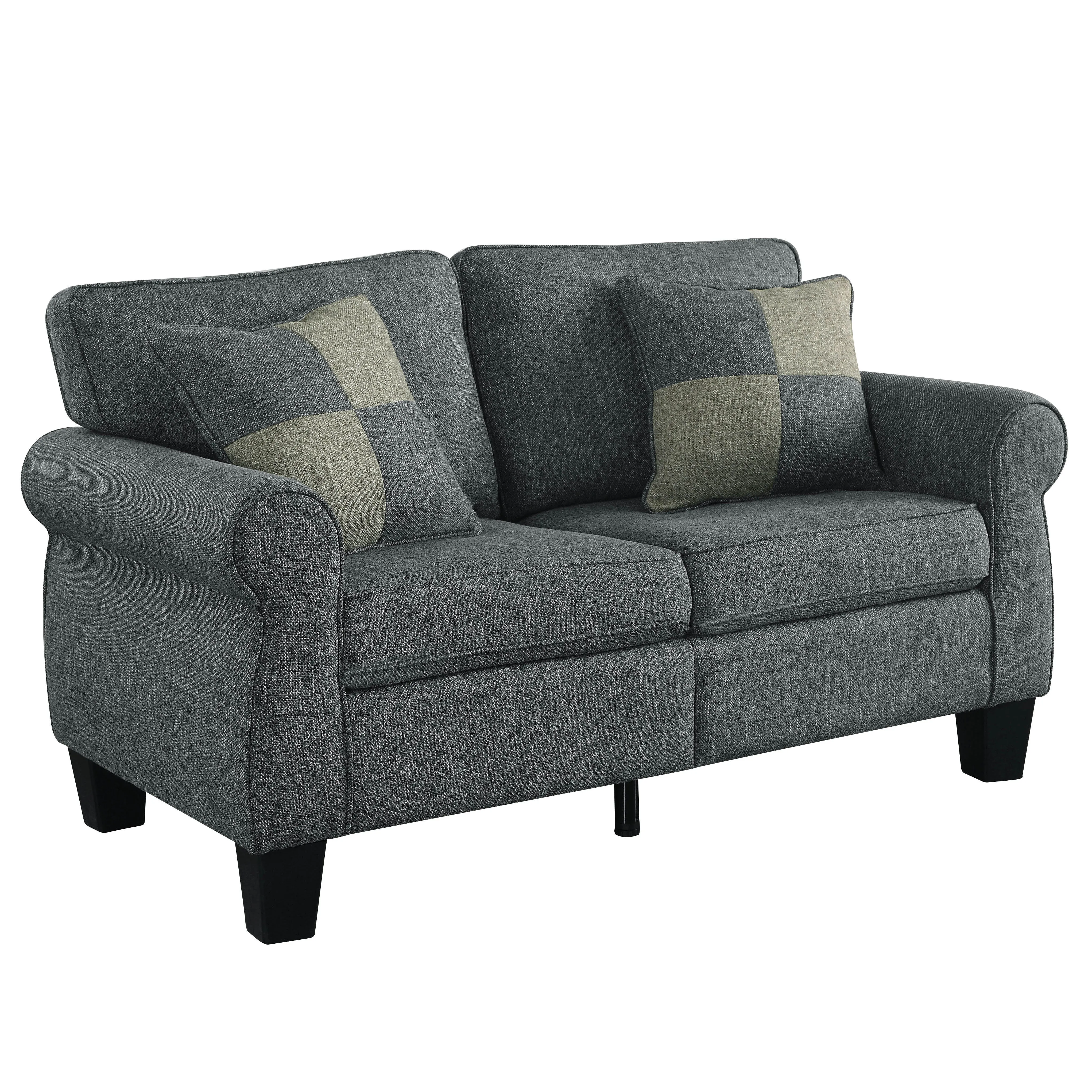 Serina Transitional Grey Linen-Like Fabric Plush Loveseat with Pillows