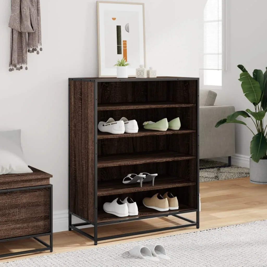 Shoe Cabinet Brown Oak 75x38x97.5 cm Engineered Wood and Metal