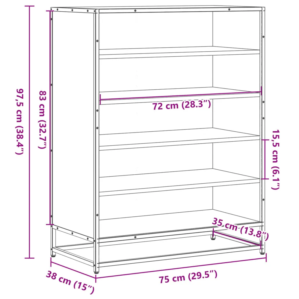 Shoe Cabinet Brown Oak 75x38x97.5 cm Engineered Wood and Metal