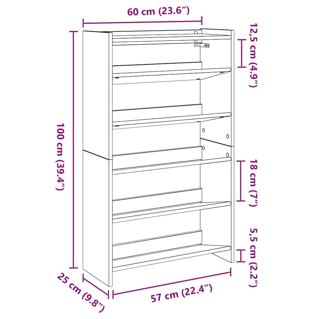 Shoe Rack Artisan Oak 60x25x100 cm Engineered Wood