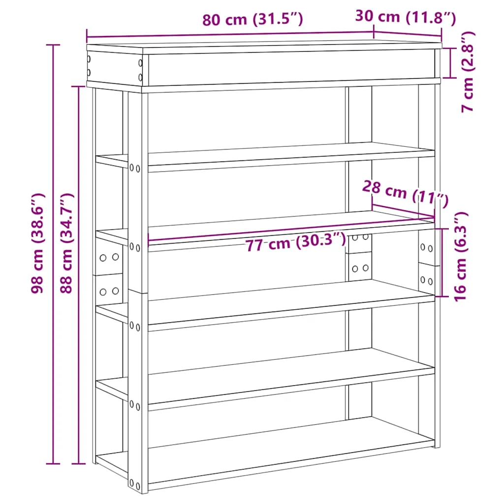 Shoe Rack Brown Oak 80x30x98 cm Engineered Wood