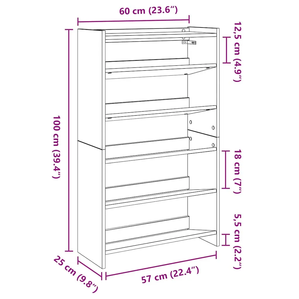 Shoe Rack Grey Sonoma 60x25x100 cm Engineered Wood