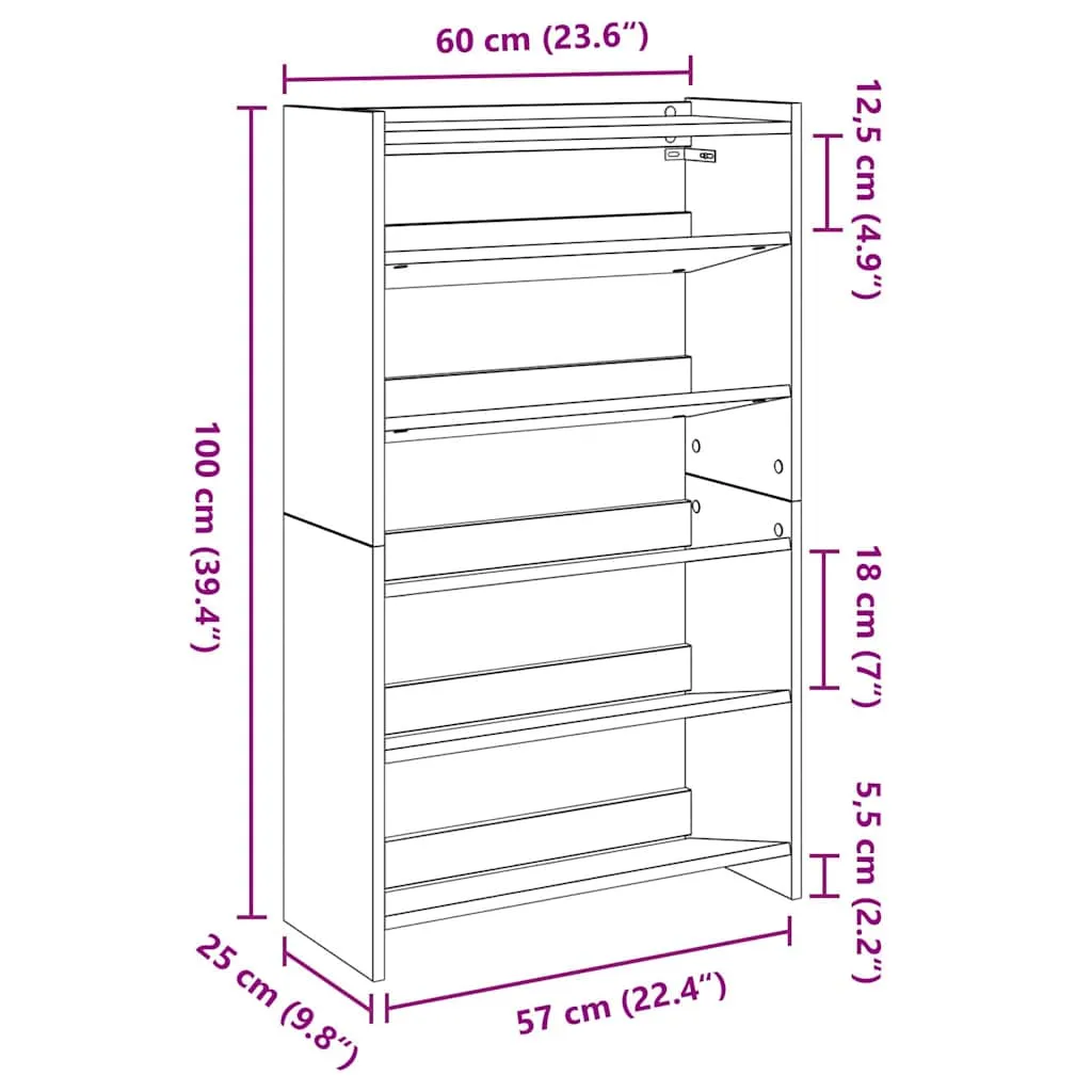 Shoe Rack Old Wood 60x25x100 cm Engineered Wood