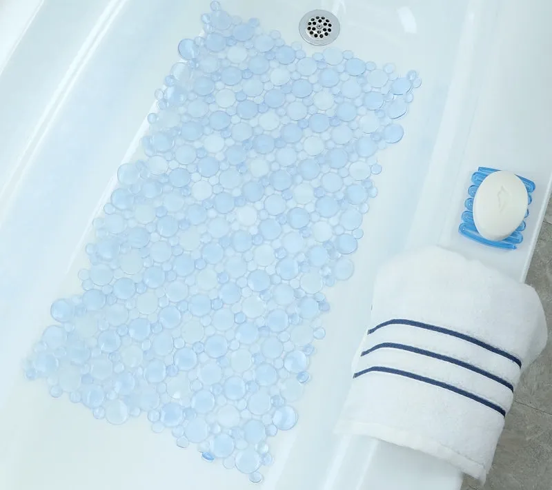 SlipX Solutions 06772 Burst of Bubbles Bath Mat, 30 in L, 17 in W, Vinyl Mat Surface, Light Blue :EA: QUANTITY: 1