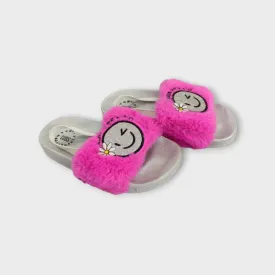 Smiley Face Girls' Slides With Fur