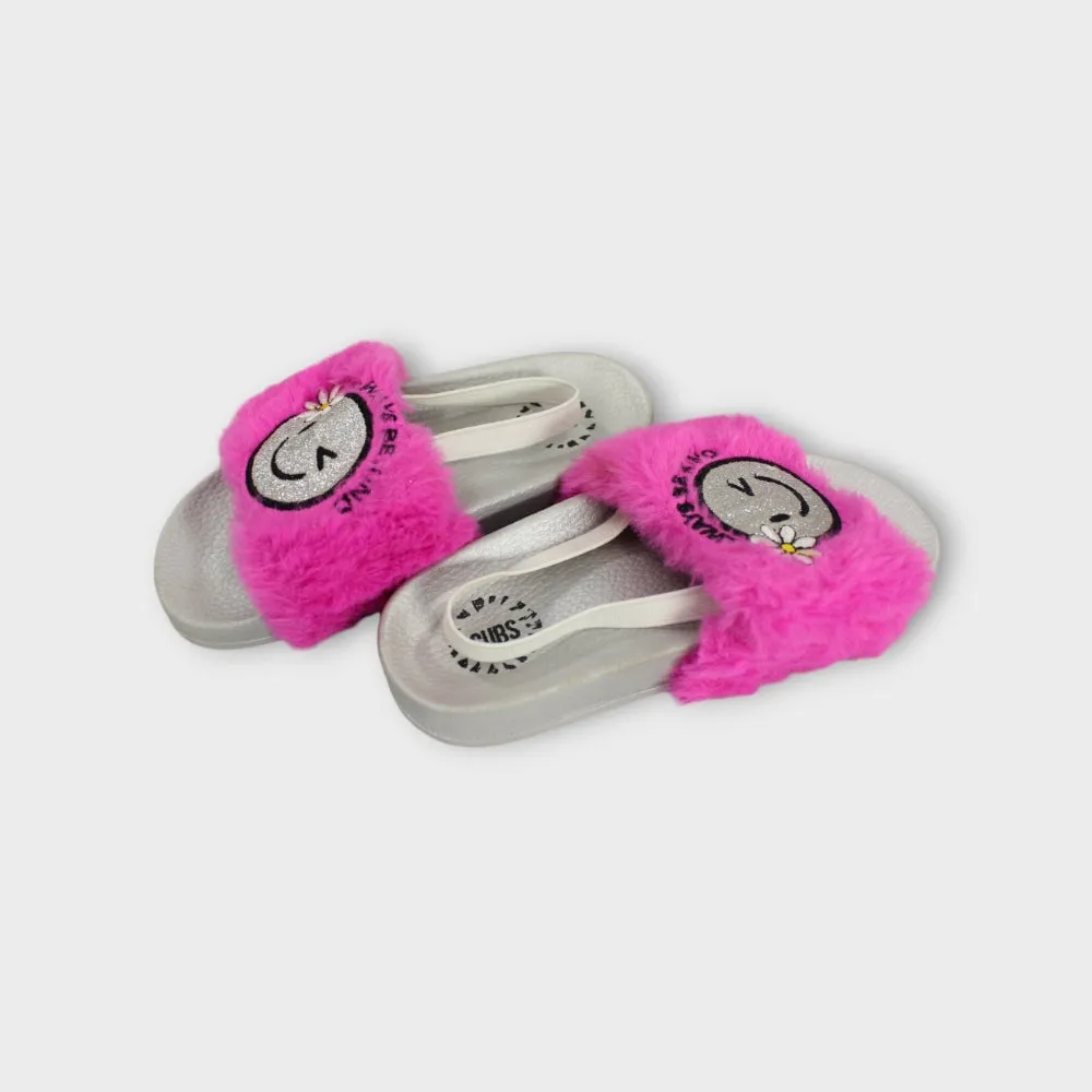 Smiley Face Girls' Slides With Fur