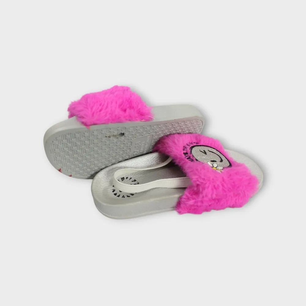 Smiley Face Girls' Slides With Fur