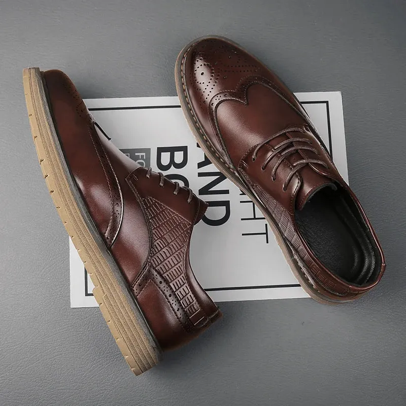 Spring men's casual leather shoes thick soled Oxford shoes fashionable Baroque shoes comfortable soft soled business dress shoes