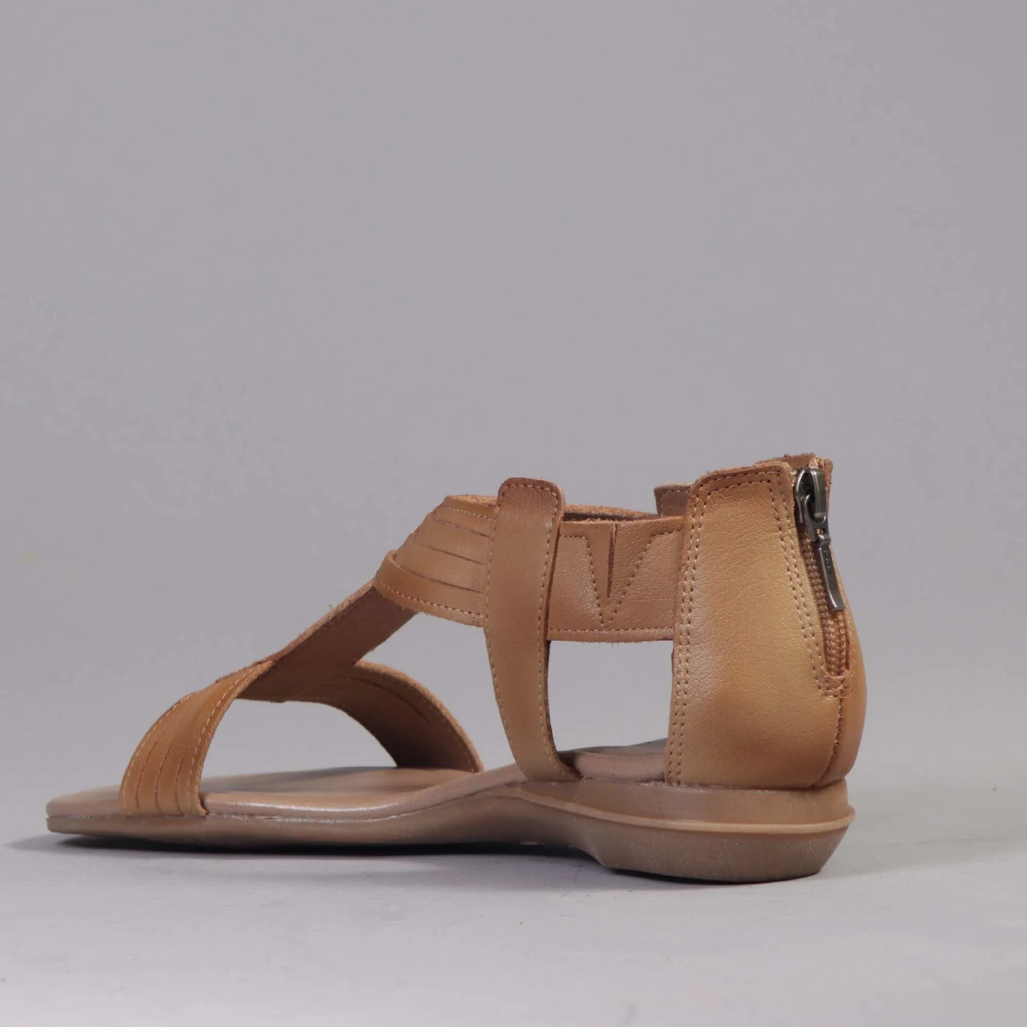 T-Bar Flat Sandal in Saddle - 12563