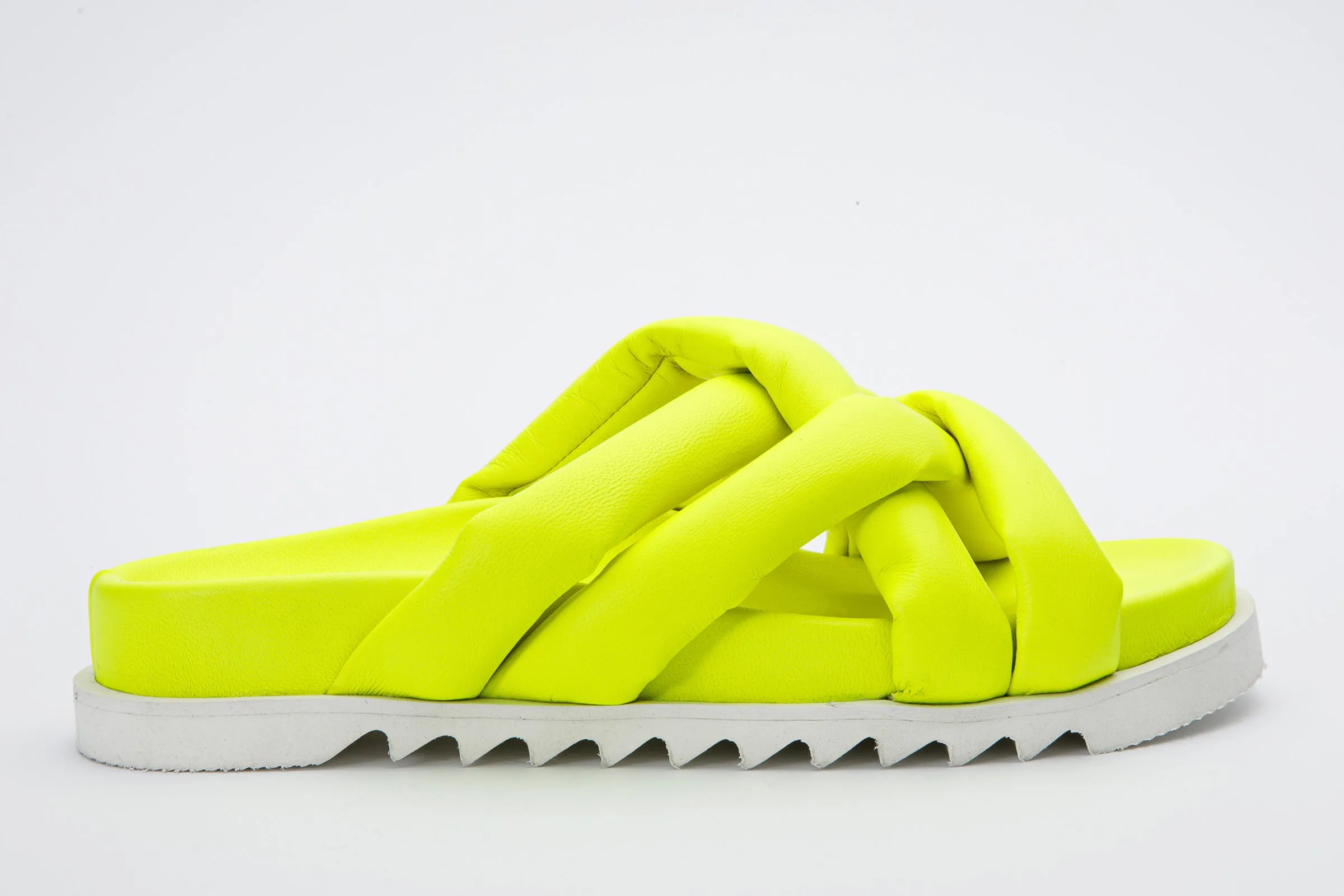 The Papatya Neon Yellow Puffer Leather Sandal Final Sale!